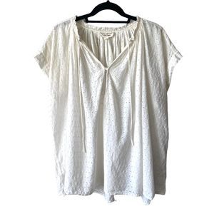 Nili Lotan Short Sleeve Eyelet Cotton Blouse Off White